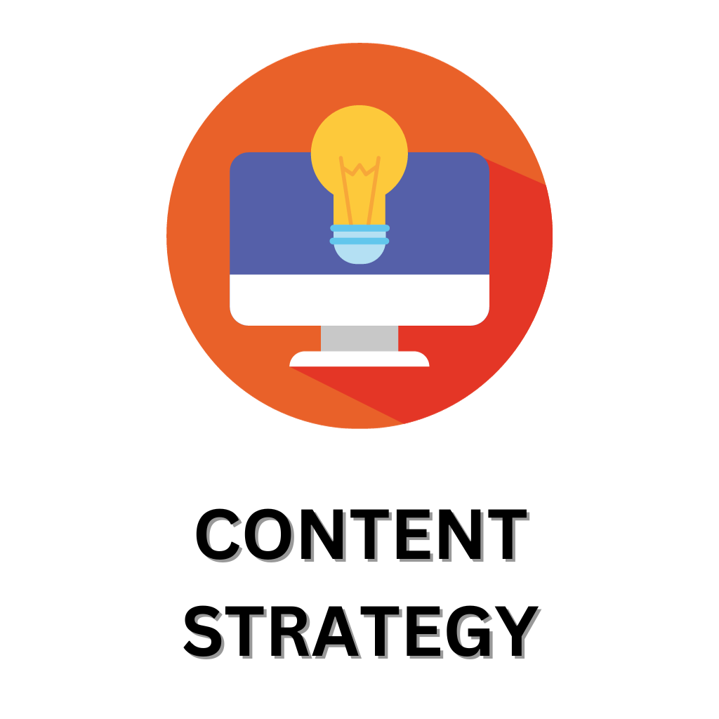 Content Strategy -- an icon featuring a computer monitor with a lightbulb on the screen.