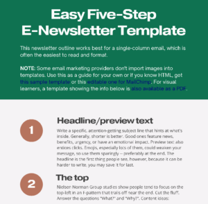 The Easy 5-Step Business E-Newsletter Template, a law firm email marketing template.