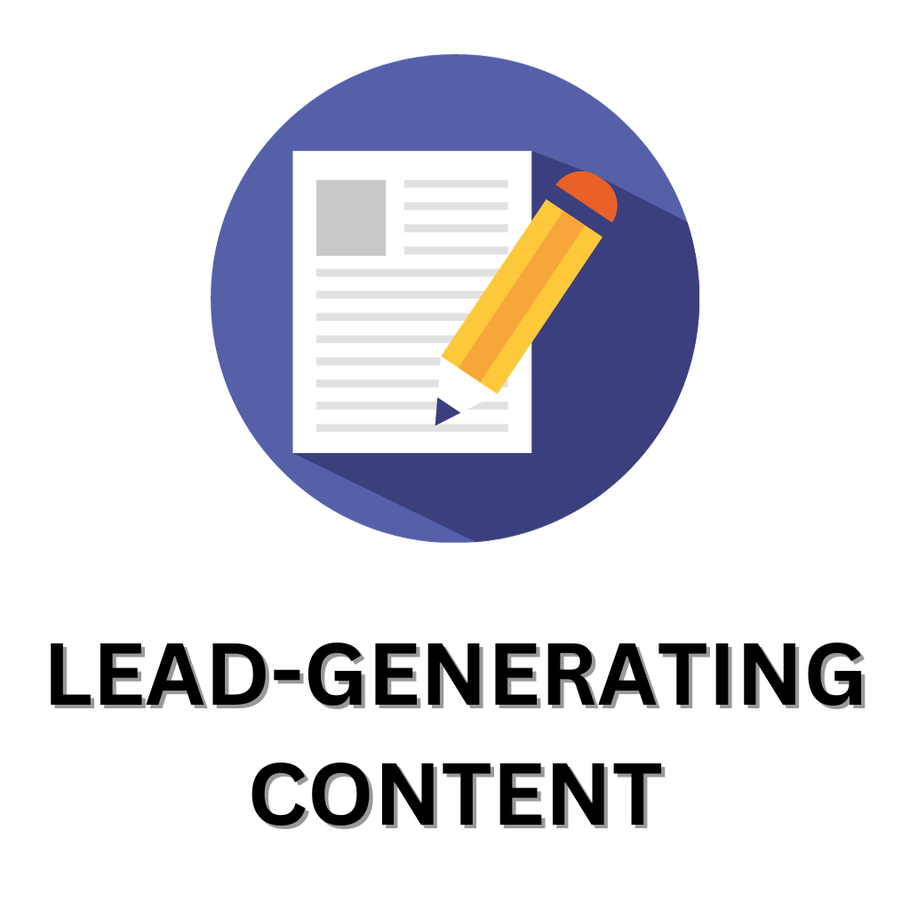 Lead-generating content: A icon featuring a lined piece of paper with a pencil laying on top of it.